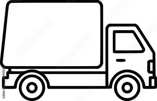 Minimal black line truck icon vector, outlined delivery vehicle graphic isolated on white for apps, web, and branding use.
