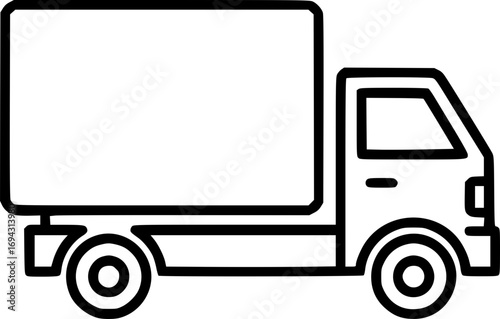 Minimal black line truck icon vector, outlined delivery vehicle graphic isolated on white for apps, web, and branding use.