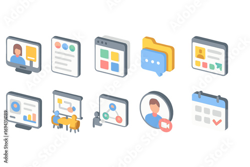 Communications 3d icon set. messaging, video call, virtual meeting 3d icons