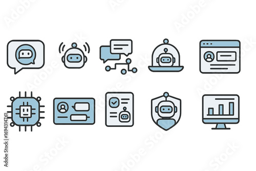 Ai, robotics outline icon set. machine, automation icons outline collection