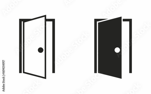 Open and Closed Door Icons Black and White symbol
