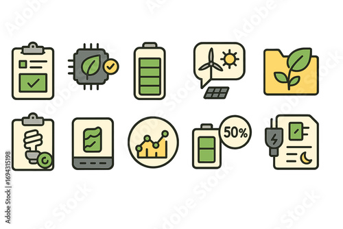 Eco, sustainability outline icon set. renewable energy, green technology icons collection