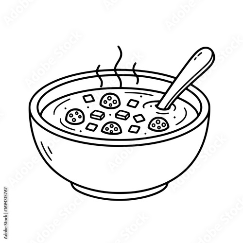 Hot Soup Bowl with Spoon Illustration