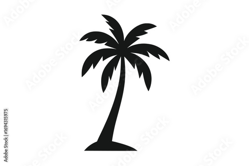 Beach, summer, and palm tree silhouette icon set for travel designs