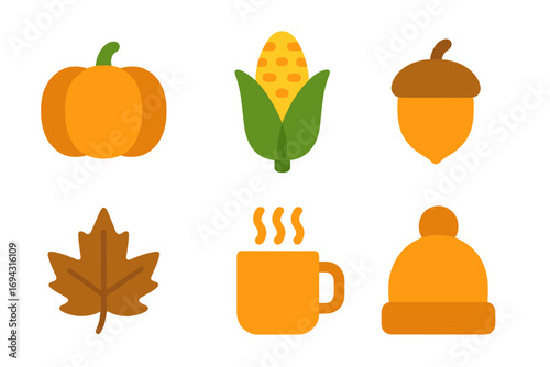 Autumn harvest icon set. fall seasonal icons in flat style for festive projects
