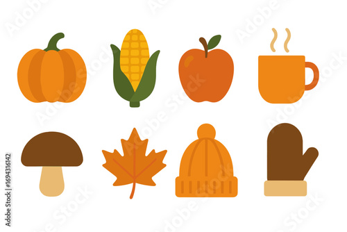 Autumn, thanksgiving flat icon set. fall, harvest, seasonal icons flat collection