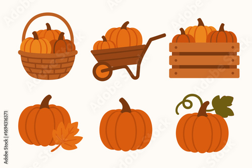 Pumpkin, harvest flat icon set. autumn, festival, thanksgiving, celebration graphics