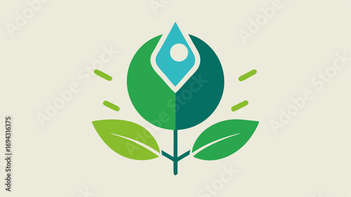 EcoFriendly Symbol An ecofriendly logo that includes a leaf and a nanotechnology motif showcasing the sustainable approach of using nanotech in skincare.