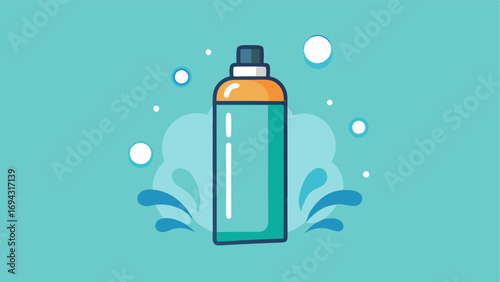 Cleanser Bottle A sleek modern bottle of facial cleanser surrounded by bubbles and light splashes of water emphasizing its refreshing properties.