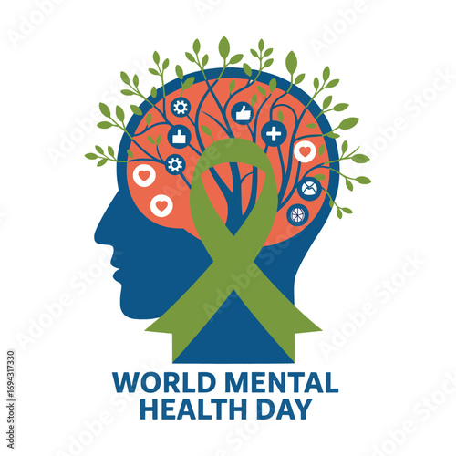 World Mental Health Day Awareness Design Illustration
