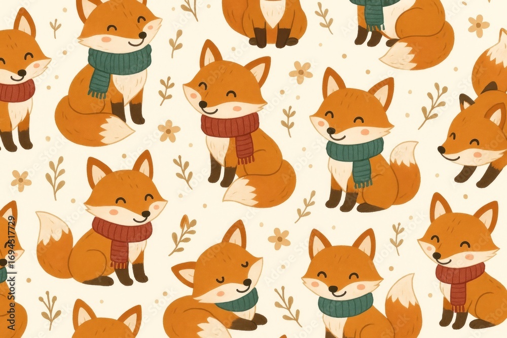 Obraz premium Charming foxes wearing colorful scarves.