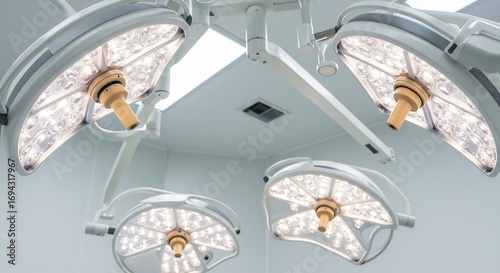 Lumi�res chirurgicales brillantes �clairent salle doperatoire st�rile. AI Generated