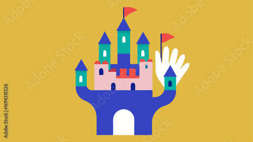 Fantasy Castle Hand A whimsical hand prosthetic crafted to resemble a castle with turrets and flags sparking imaginative play in childrens fantasy worlds.