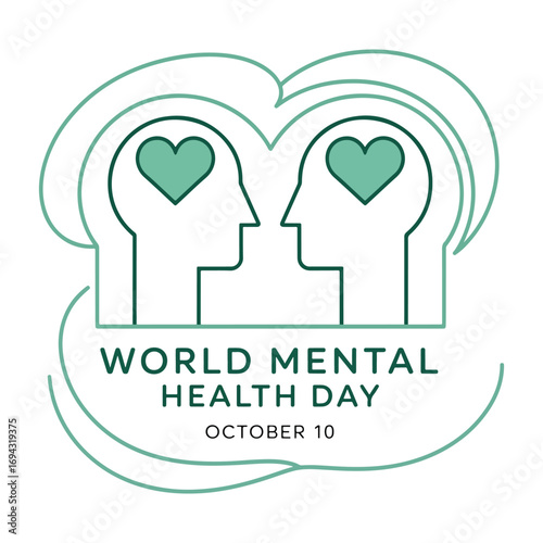 Minimalist World Mental Health Day Illustration with Heart and Head