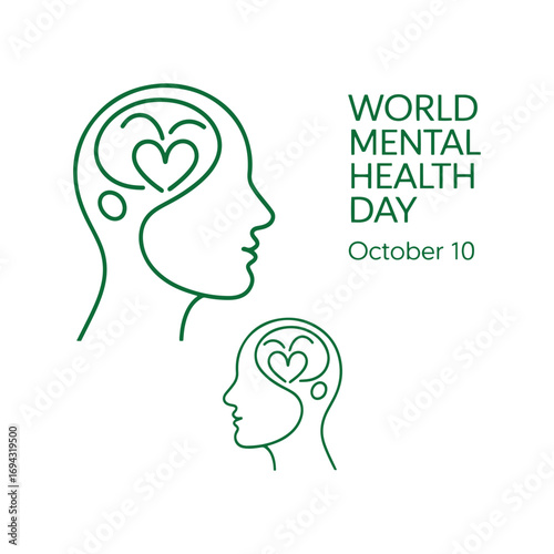 Minimalist World Mental Health Day Illustration with Heart and Head