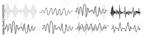 black sound waves music audio frequency voice line vector illustration