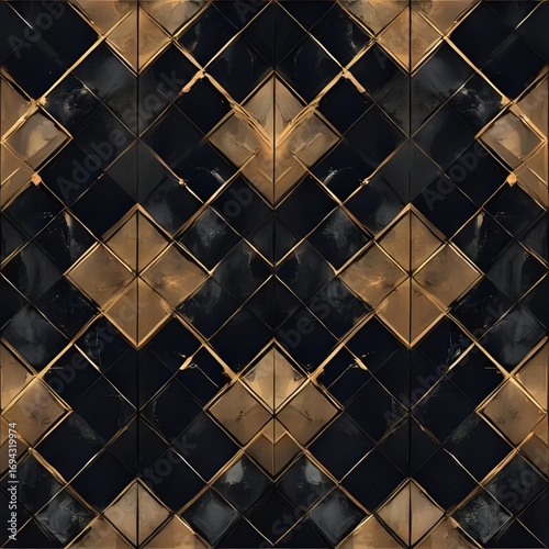 Luxurious black and gold geometric patterns create an elegant abstract design with a modern and sophisticated style.
