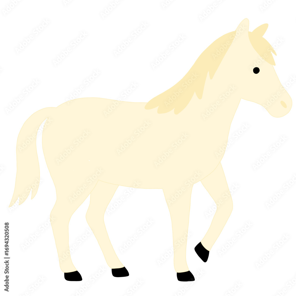 Fototapeta premium Flat style illustration of a light-colored horse with simple and clean design,