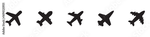 Airplane icon. Black airplane icon collection. Set of black plane silhouette icon. Vector Illustration. Vector Graphic. EPS 10