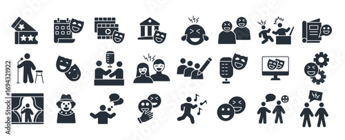 comedy icon set editable stroke linear style sign vector illustration