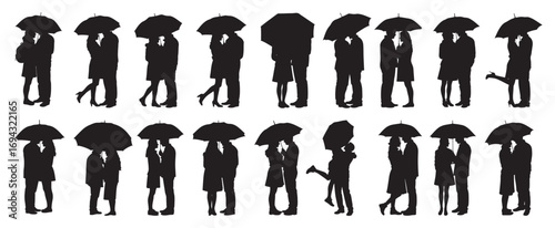 Couple with umbrella silhouette vector illustration