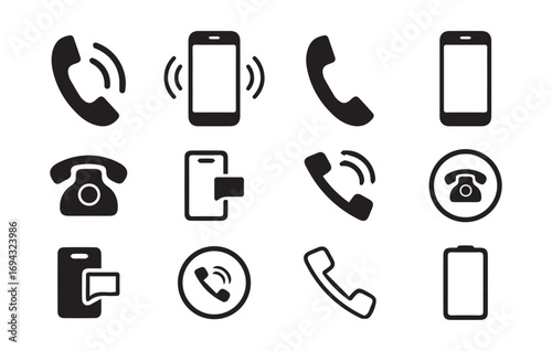 Phone and Communication Icons for Mobile Devices and Connectivity