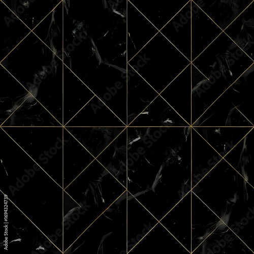 Black tile pattern with gold lines