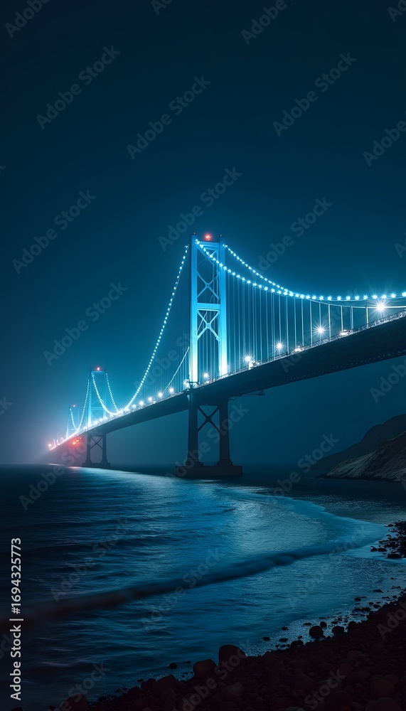 Naklejka premium Illuminated Suspension Bridge at Night 