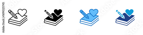 Donation Pledge Multiple Style Icon Design Vector - Heart over paper stack and pencil, symbolizing donation commitment or written charity pledge