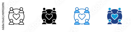 Value Driven Team Multiple Style Icon Design Vector - Group of people encircling a heart, representing a team unified and motivated by shared values and purpose