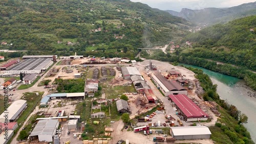 drone flying over the industrial zone near Brod Foca Zubovići in Bosnia and Herzegovina
