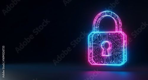Secure your digital world with this glowing neon circuit board padlock, representing modern data protection and cybersecurity.