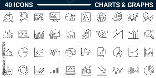Icon set Charts and Graphs in line style with editable stroke. Linear icon collection. Vector illustration.
