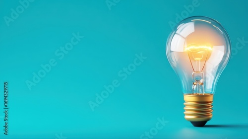 Glowing Light Bulb With Warm Illumination on Turquoise Background