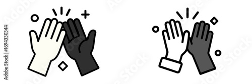 High five hands icon set showing teamwork and success with diverse partnership and collaboration gesture isolated on white background