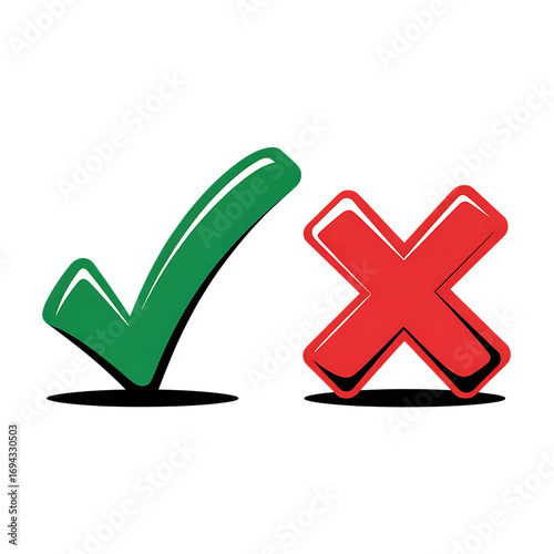 Green checkmark and red X symbols representing correct and incorrect choices, decisions, and approval concepts