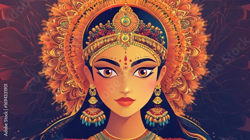 A portrait of the Hindu goddess Durga, depicted in traditional Indian artwork.