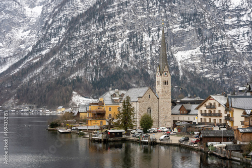 Hallstatt Village, Lake, and Snowy Mountains, Austria