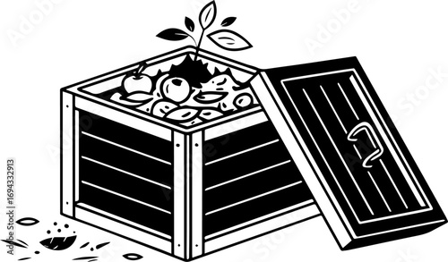 Compost Bin with Fruits, Vegetables and a Plant