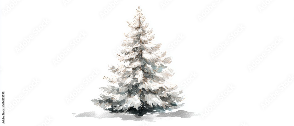 Fototapeta premium Minimal Watercolor Illustration of a Christmas Tree in White Tones