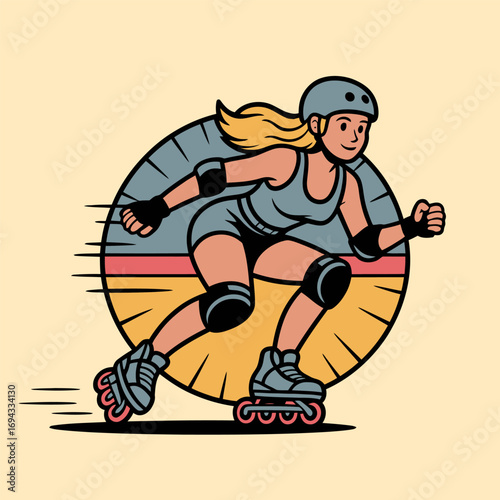 Woman Roller Skating in Protective Gear Illustration