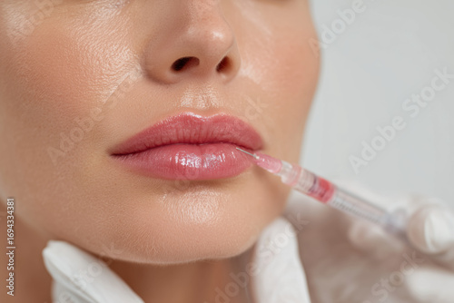 close up photo of a woman getting lip filler injection