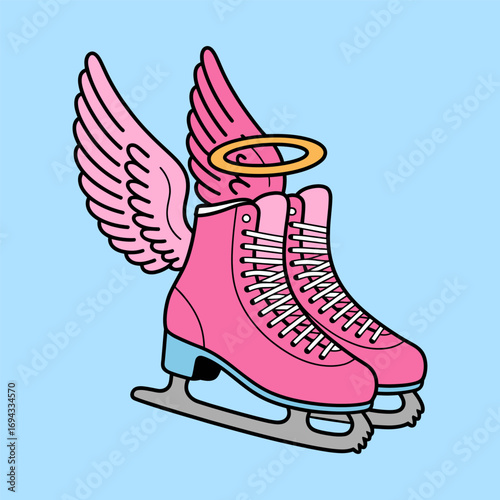 Pink Ice Skates With Wings And Halo Illustration
