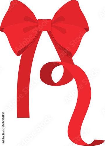 한쪽 끈이 말린 빨간 포장리본