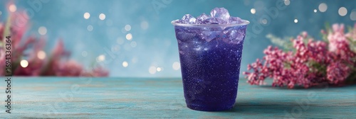 Icy indigo libation sparkles under whimsical starlit skies, perfect for Lunar New Year festivities or exotic Drinksgiving