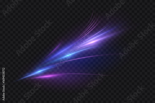 A purple-blue light effect with bright radiance and dynamic movement on a transparent background. An energy blast or magic strike for games and fantasy scenes.