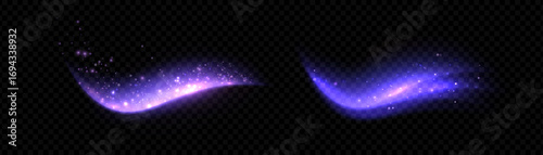 Purple-pink magical light trails with particles and glow on a black background. Spell or energy blast effect for games and fantasy design.