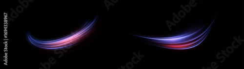 Light arcs in purple and red shades with radiance and movement. A magical effect of impact and energy trails for playful and fantastical compositions.