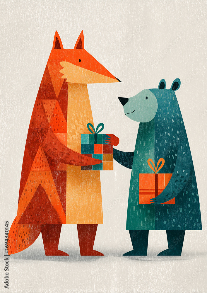 Obraz premium Fox and Bear Exchanging Gifts