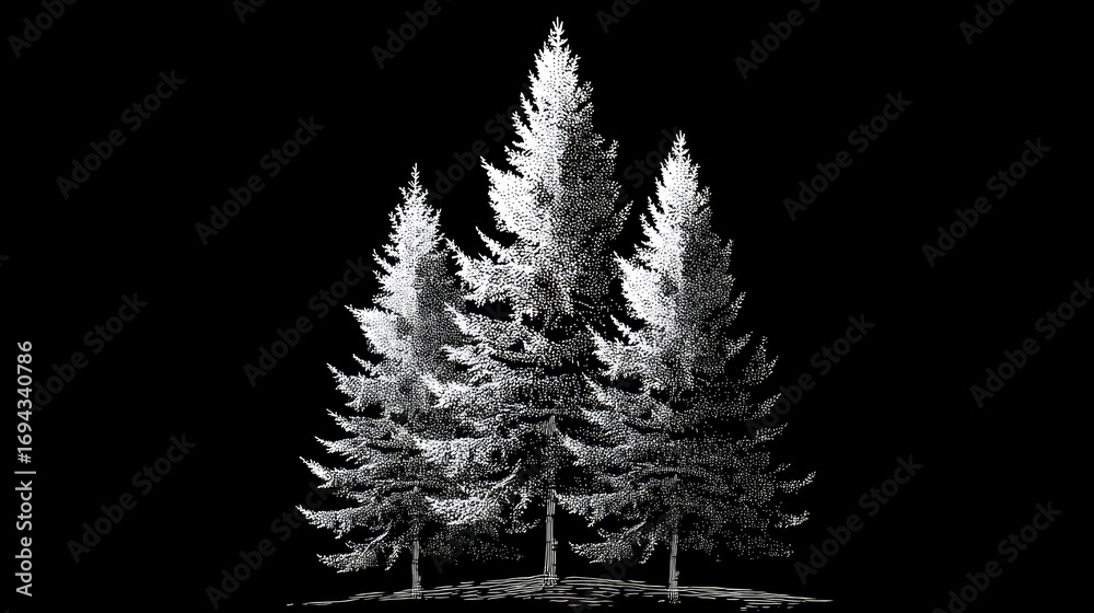 Fototapeta premium Minimalist Vector Graphic of Pine Tree Pattern on Dark Background